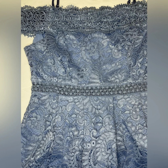 Francesca’s Blue Off the Shoulder Lace Dress - Picture 3 of 8